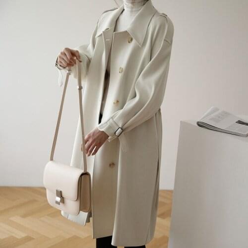 2020 Autumn Winter New Korean Fashion Mid-length Female Windbreaker All-match Loose Temperament Elegant Woman Trench Coat A170