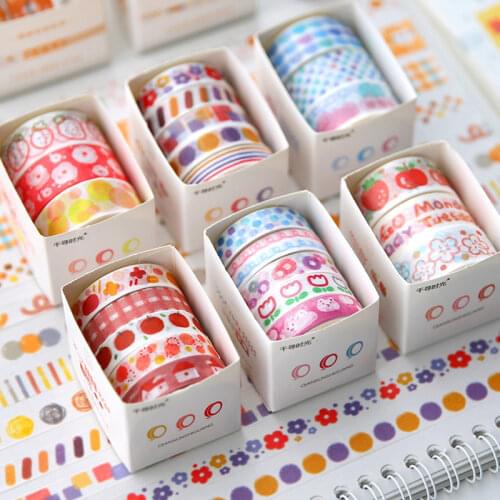 3/5 Rolls Cartton Colorful Pattern Masking Washi Tape Set Decoration Diary Journal Scrapbooking Planner Label Sticker Stationery