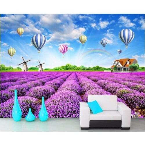 Custom photo 3d room wallpaper Non-woven Lavender pastoral scenery hot-air balloon decoration painting 3d wall murals wallpaper