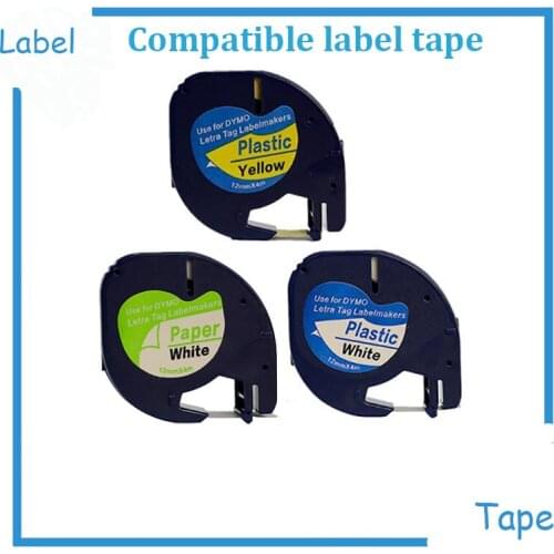 3PK Compatible Dymo LetraTag Mix 91200 91201 91202 Black on White/Black on Yellow Labels Tape Cassette 12mm x 4m