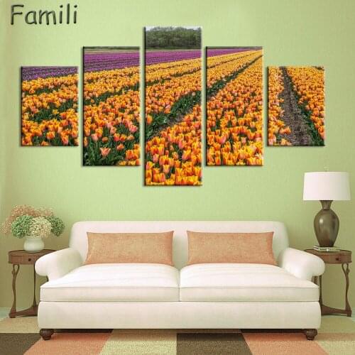 5Pcs Purple Flower Field Canvas Printings Modern Forest Painting On Canvas Cuadros Abstractos Wall Picture For Home Decor