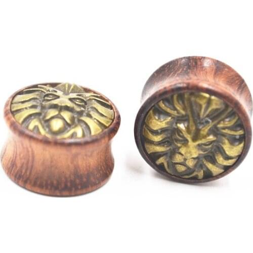 70PCS Free Shippment Body Jewelry- Wood Lion Logo Ear Plugs Ear Scretcher Tunnles Sets Earlets Expanders body piercing Jewelry