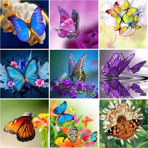 Full Drill Round Square Diamond Painting 5D Butterfly Diamond Embroidery Flowers Rhinestone Picture Cross Stitch Kit Home Decor