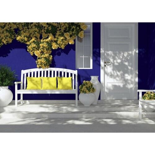 White Door Bench Vase Flowers Photography Backgrounds Vinyl Cloth Backdrop for Baby Children Portrait Photoshoot Photo Studio