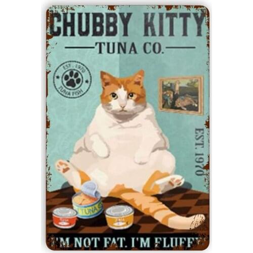 Biscuits Retro Metal Vintage Man Cave Tin Sign Wall Decor - I'm Not Fat I'm Fluffy Funny Cat Garage Tin Sign Wall Plaque Poster