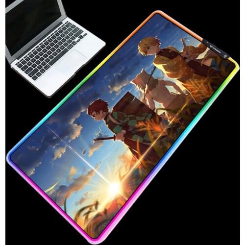 Large Mouse Pad Gaming RGB Mouse Pad XXL Computer Mat Backlit Mat Mause Demon Slayer Pattern Carpet for Mice Desk Keyboard