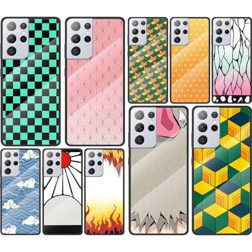 Demon Slayer Tanjirou Nezuko for Samsung Galaxy S21 Ultra Plus A72 A52 4G 5G M51 M31 M21 Luxury Tempered Glass Phone Case Cover