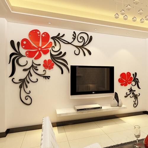 Flower Acrylic 3D wall stickers Living room TV wall DIY art wall decor Mirror wall stickers Bedroom decoration Free shipping