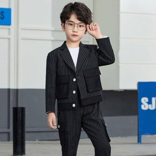 Kids Formal Dress Clothing Set Children Prom Performance Costume 2021 Flower Boys England Style Jacket+Pants 2PCS Wedding Suit