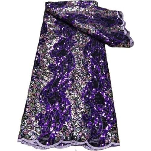Purple Embroidered African Sequins Lace Fabric French Nigerian Tulle Mesh Lace Fabric with Sequins Bridal Net Lace Fabrics