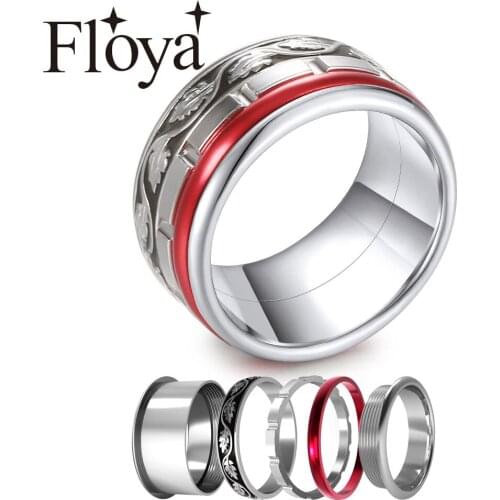 Floya Rings Set for Women Vintage Rotatable Stainless Steel Multilayer Arctic Symphony Collection Ring Set Band Hot Sale