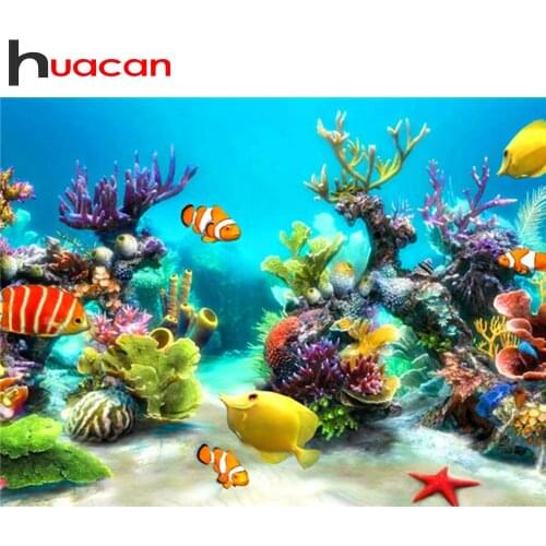 Huacan 5D DIY Diamond Painting Fish Diamond Embroidery Cross Stitch Sea Mosaic Hobbies And Crafts Sale