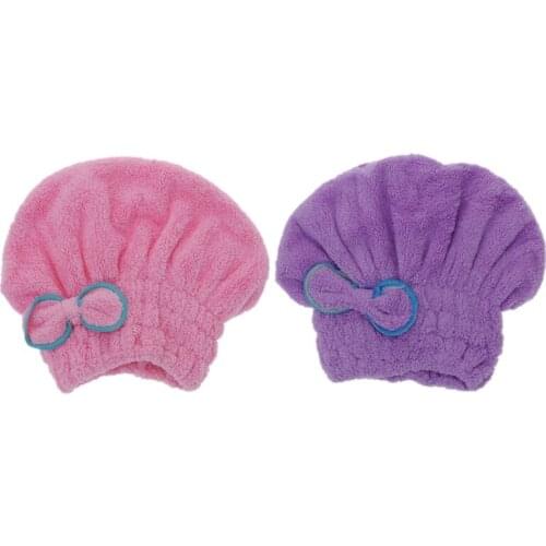 2 PCS Useful Minifiber Dry Hair Hat Quickly Dry Hair Rolled Towel Cap (Pink & Purple)