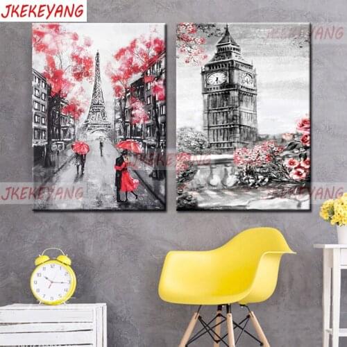 Full Square Drill 5D DIY Diamond Painting London and Paris scenery Embroidery Cross Stitch Mosaic Y3595