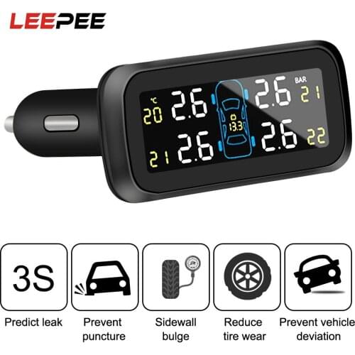LEEPEE Wireless Tire Pressure Monitoring System Cigarette Lighter Type TPMS Digital LCD Display Auto Security Alarm Systems