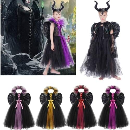Maleficent Evil Queen Frock Headgear Clothing Black Devil Tutu Costume Tutu Dress Wings Descendants Villain Cosplay Costume