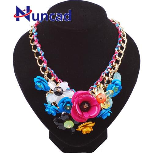 Exaggerated Handmade Colorful Crystal Flower Necklace Retro Women Collar Clavicle Chain Choker Bib Statement Necklace Accessory