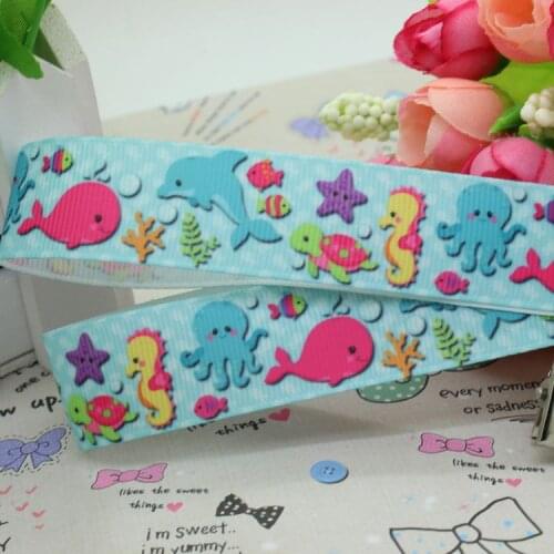 New 7/8'' Free shipping sea animal cartoon printed ribbon grosgrain hairbow diy party decoration wholesale OEM 22mm P1411