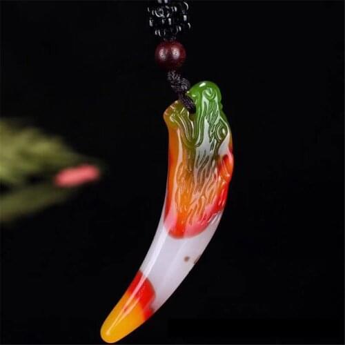 New Design Fashion Xinjiang Gobi Colorful Jade Wolf Tooth Pendant Men Women Jade Pendant Necklace Keep Safe Jewelry Dropship