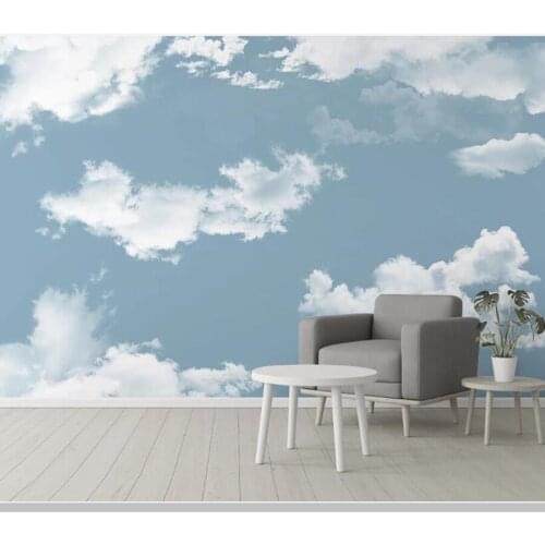 Papel de parede Nostalgic retro blue sky white cloud natural 3d wallpaper,living room tv wall children bedroom bar mural