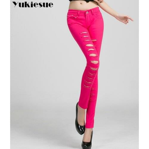 Skinny Jeans Woman White Black ripped High Waist skinny hole Jeans Vintage Sexy Long Pants Femme Casual Pencil Pants Denim Jeans