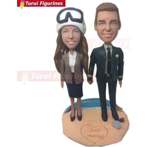 Sheriff Personalized Wedding Cake Topper Groom Sheriff Custom Bobble Head Figurine Sheriff Wedding Cake Topper Sheriff Groom She