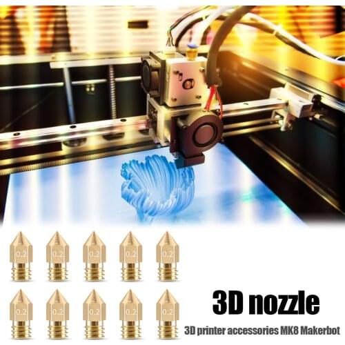 10pcs/Set M6 Threaded Brass Nozzle 0.2/0.3/0.4/0.5/0.6/0.8mm Extruder Print Head Nozzle for 1.75mm MK8 Makerbot 3D Printer