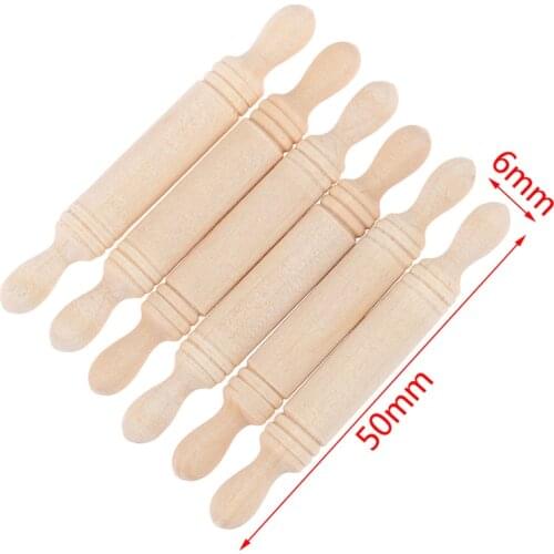 6pcs /set Dollhouse Miniatures Wood Rolling Pin Model Kitchen Accessories Toy For Dollhouse Decals