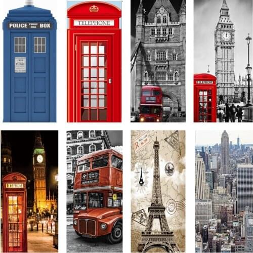 London Telephone Booth Vinyl Door Stickers 3D Paris Modern Art Design Wallpaper For Room Decoration Removable Freezer Posters