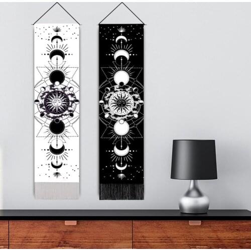 Boho Hanging Banner Sun And Moon Phase Tapestry Black And White Lunar Eclipse Hanging Painting Living Room Bedroom Decoration