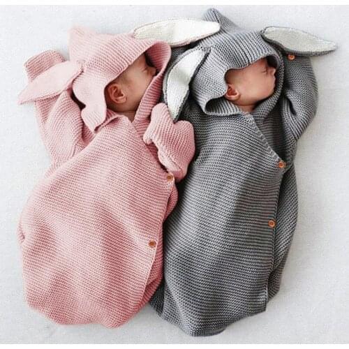 Newborn Knitted Blanket Baby Stroller Sleeping Bag Infant Rabbit Swaddle Wrap Photography Prop Bunny Winter Warm Swaddle Wrap