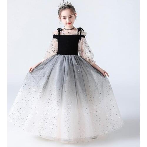 High-End Children Evening Gown Mesh Sequined Sling Design Catwalk Princess Dress For Girls Birthday Party Vestidos L529