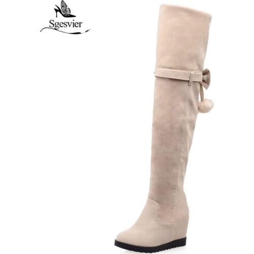 Sgesvier Womens Boots Faux Suede Over the Knee Warm Snow Boots Comfortable Thigh High Boots Lace-up Woman Winter Shoes B852