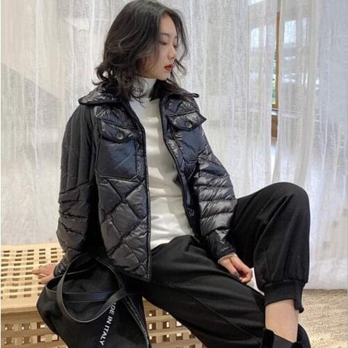2019 Lightweight women down jacket short new autumn winter fashion slim lapel rhombus cotton warm comfortable cool black coat