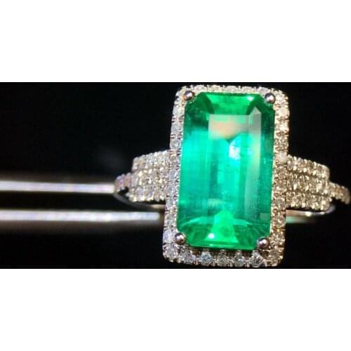 Fine Jewelry G18 k Rings Real Diamonds Gold 18K White Gold Natural Emerald Gemstones 2.89ct Females Rings for women Fine Rings