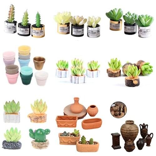 1:12 Dollhouse Miniature Succulent Plant Green Hydroponic Potted Doll House Glass Jar Model Home Garden Furniture Decor 1/2/5pcs