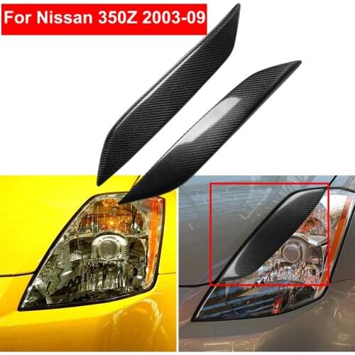 2PCS Car Styling Real Carbon Fiber Front Headlight Eyebrows Eyelids For Nissan 350Z Auto Sticker 2003-2009 Exterior Accessory
