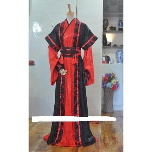 2 Designs Red Black Woven Satin Narrow Sleeve Mens Costume Sword Men Hanfu Costume Stage Performance Cosplay Costume