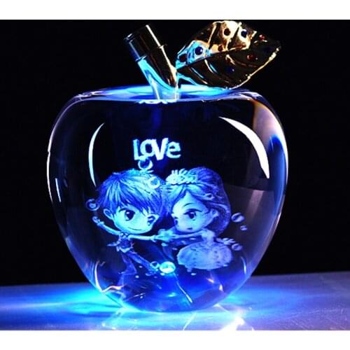 Exquisite 3D Laser Transparent Clear Crystal Apple Wedding Birthday Gifts Figirunes Statues Home Decoration