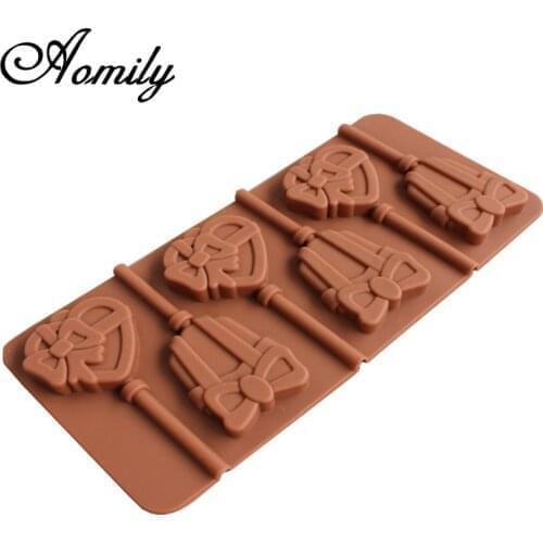 Aomily 3D Bow Heart Chocolate Lollipop Mold DIY Handmade Pop Sucker Sticks Lolly Candy Mold Bakeware Silicone with Stick Shape