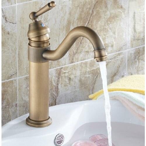Antique Brass Gooseneck Single Handle Swivel Kitchen Bathroom Sink Basin Faucet Mixer Taps anf204