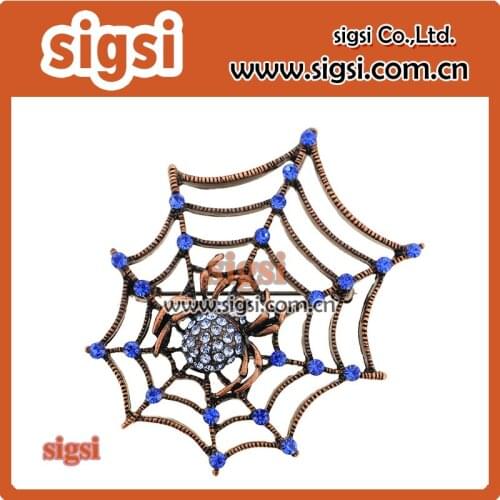 Antique Copper spider web crystal rhinestone brooch and pins