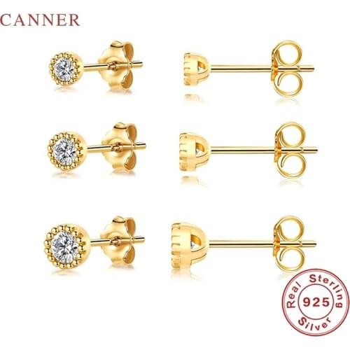 CANNER 3pc/Set Earrings For Women 925 Sterling Silver Pendientes Diamond Mini Piercing Stud Earrings Zircon Fine Jewelry Joyero