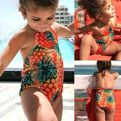 Girls Children Pineapple Flamingo Swimsuit Swimming Costume Swimwear Children Girls Cute Children Baby Striped Swimwear