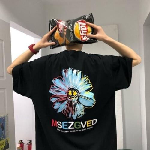 Men Women Hip Hop T Shirt Streetwear 2021 Chrysanthemum Daisy GD T-Shirt Summer Harajuku Tshirt Cotton Black Tops Tee Flower