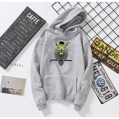 Creative Gentlemans Owl Graphic Print Fleece Warm Kawaii Hoodies Women Harajuku Sweatshirt Punk Streetwear Feminine Itself