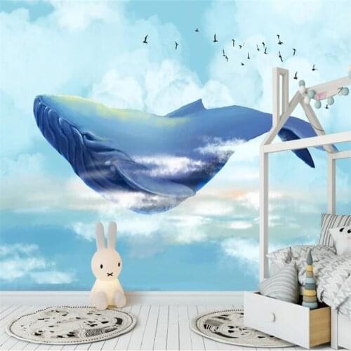Customized 3D wallpaper mural modern minimalist whale dream sea girl living room bedroom background wall decoration painting