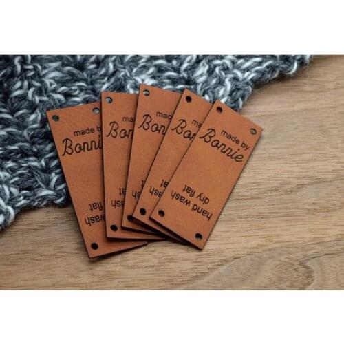 Personalized Leather clothing tags 40pcs, Handmade Sewing logo knitting label, Garment Crochet handcraft labels, DIY Accessories