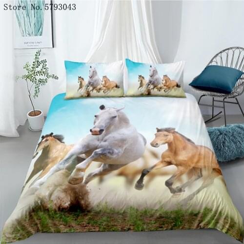 2/3 Pieces Running Horse Bedding Set Beautiful Animals Duvet Cover For Bedroom Bed Quilt Cover Single Queen King Bed Cover Set