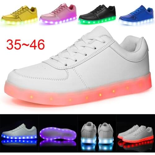 Size 35-46 USB Charger Glowing Sneakers Men Women White Casual School Shoes Mens Led Luminous Sneakers Girls Boys Leather Shoes